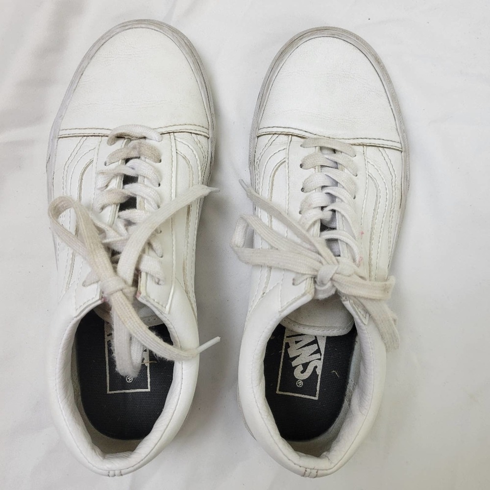 White Old Skool Leather Vans